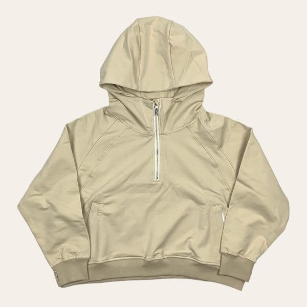 Faith 1/2 Zip Crop Hoodie - Cream