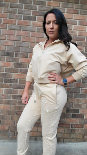 Faith 1/2 Zip Crop Hoodie - Cream