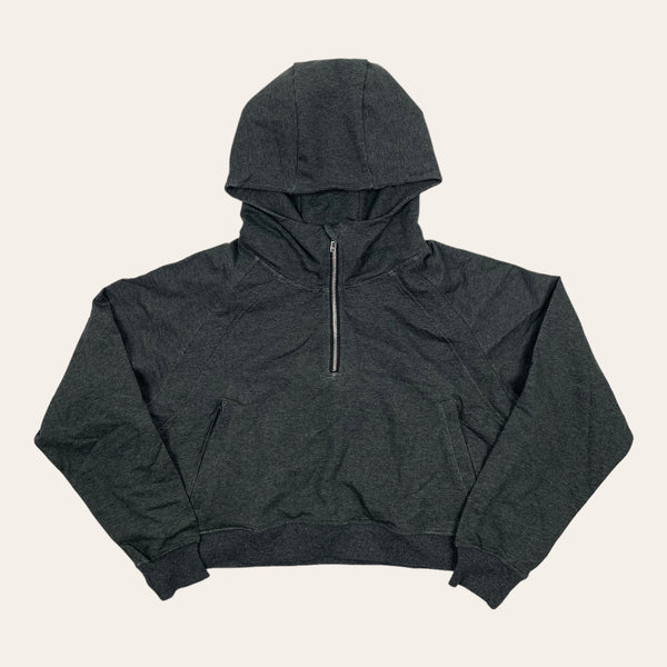 Faith 1/2 Zip Crop Hoodie - Dark Charcoal Grey