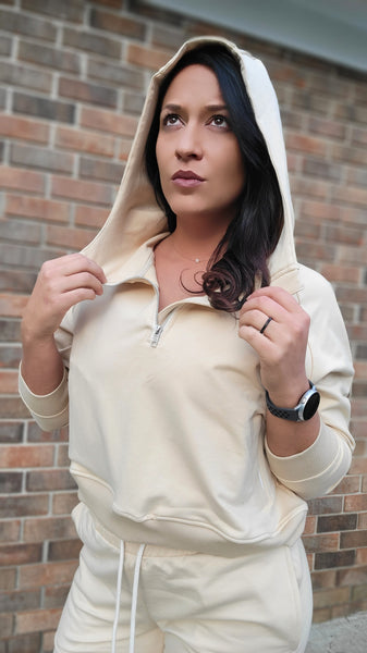 Faith 1/2 Zip Crop Hoodie - Cream
